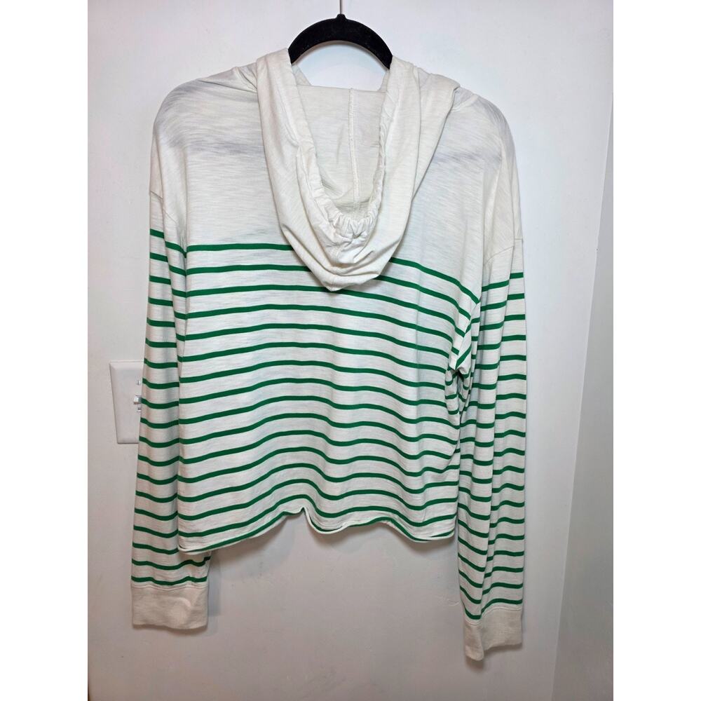 Evereve Striped Sweatshirt Hoodie Ivory Green Size L Cotton Modal - Picture 5 of 9